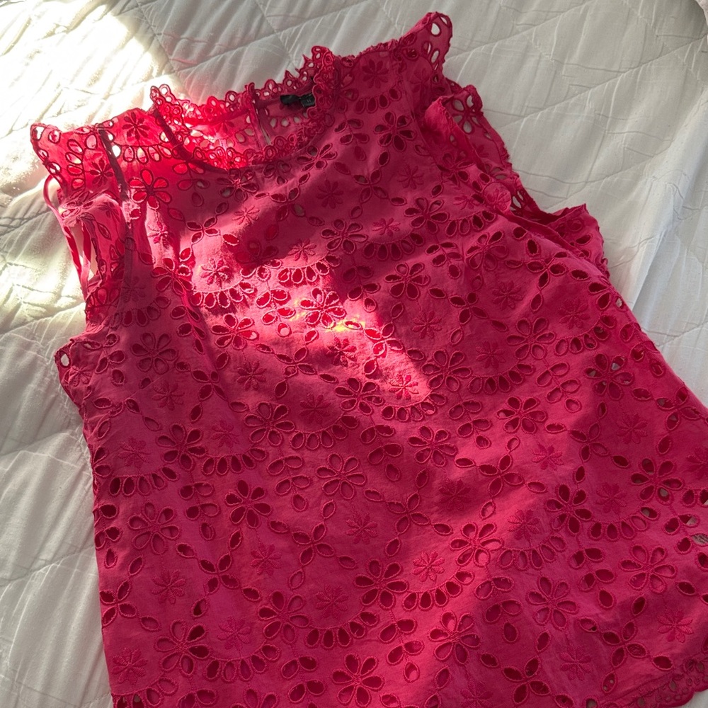 J. Crew Vibrant Pink Floral Lace Blouse